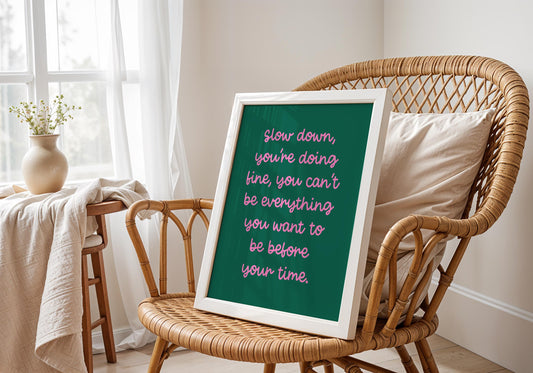 Slow Down Retro Pink and Green Print | A3 A4 A5 Retro Office Prints, Dopamine Print, Motivational Print Retro, Girly Colorful Office Print