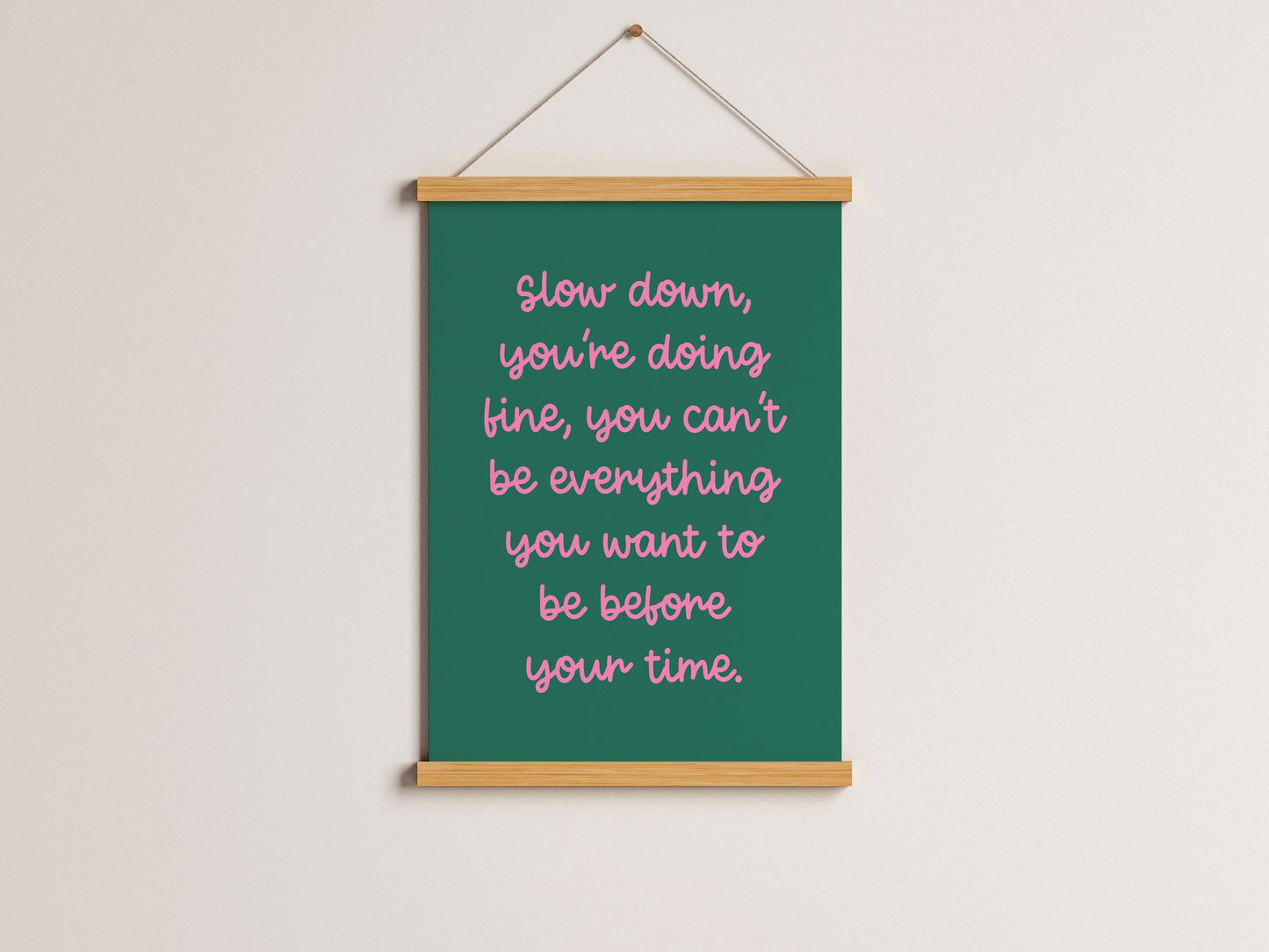 Slow Down Retro Pink and Green Print | A3 A4 A5 Retro Office Prints, Dopamine Print, Motivational Print Retro, Girly Colorful Office Print