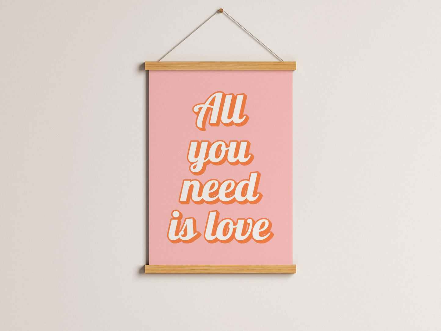 All You Need Is Love Peach & Pink Print | Preppy Lyric Print, Girly Beatles Print, Preppy Beatles Lyric Print, Cutesy Wall Art Bedroom Print
