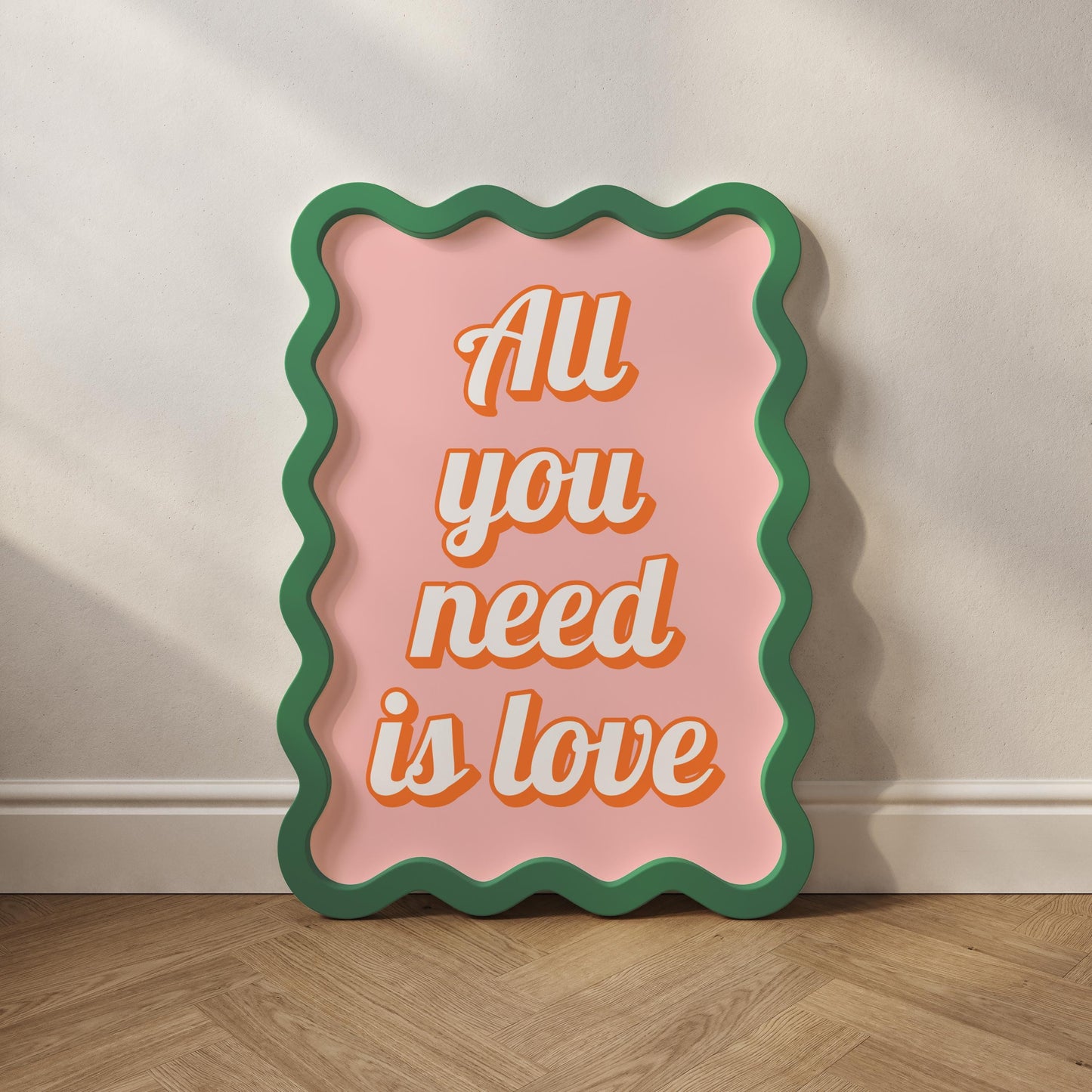 All You Need Is Love Peach & Pink Print | Preppy Lyric Print, Girly Beatles Print, Preppy Beatles Lyric Print, Cutesy Wall Art Bedroom Print