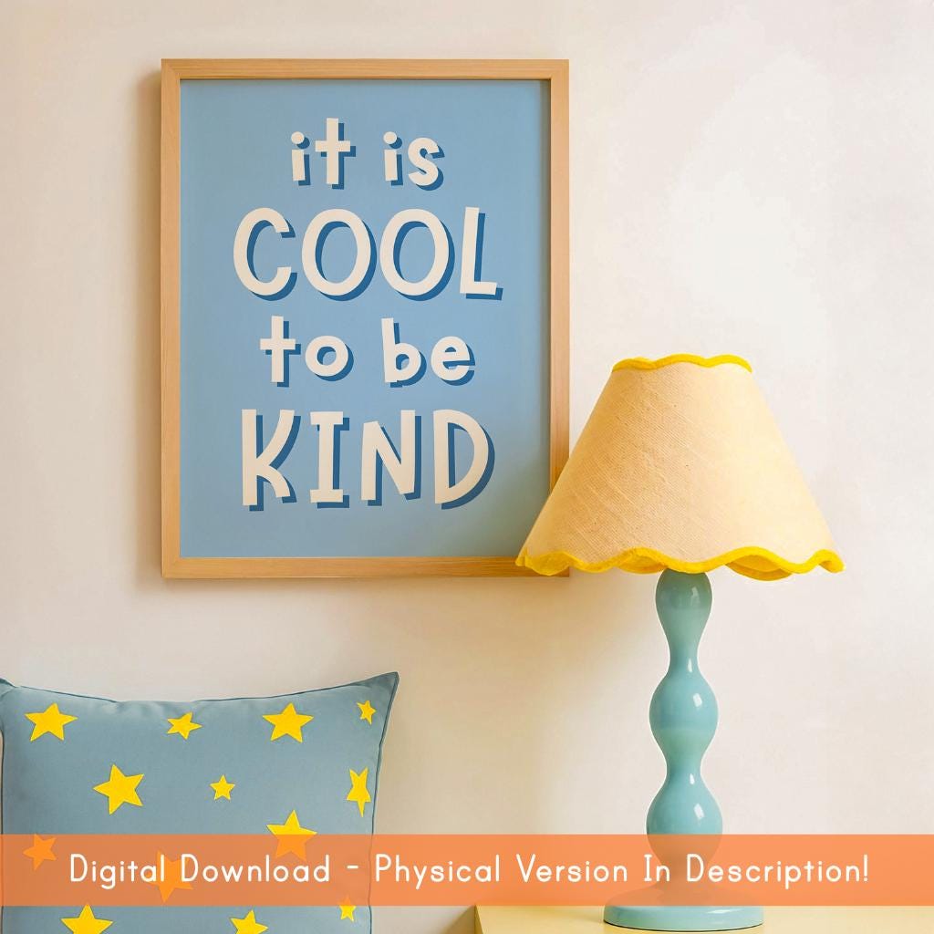 Printable Boys Bedroom Print | Cool To Be Kind Printable, Blue Playroom Digital Prints, Boys Room Wall Art Printable, For Boys Bedroom Wall
