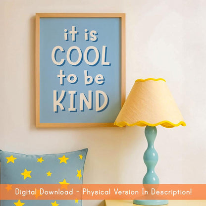 Printable Boys Bedroom Print | Cool To Be Kind Printable, Blue Playroom Digital Prints, Boys Room Wall Art Printable, For Boys Bedroom Wall