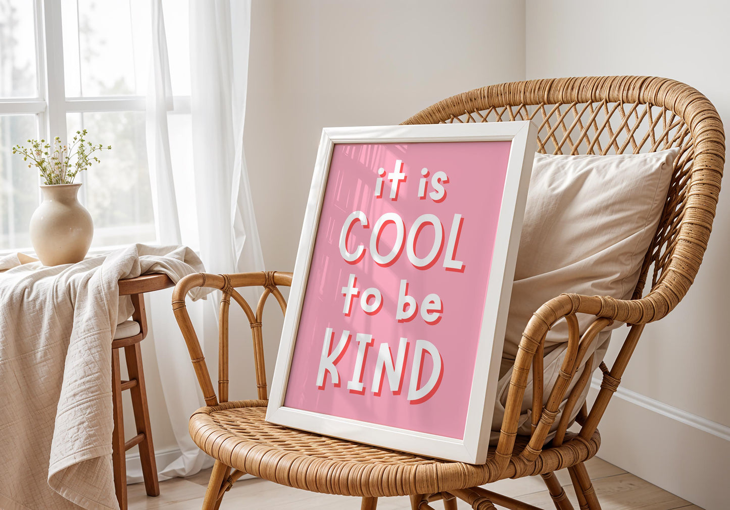 It's Cool To Be Kind Pink Girls Room Print | Pink Art for Toddler Room, Children Affirmation Print,  Girls Bedroom Print, Girly Quotes Pink