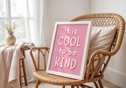 It's Cool To Be Kind Pink Girls Room Print | Pink Art for Toddler Room, Children Affirmation Print,  Girls Bedroom Print, Girly Quotes Pink