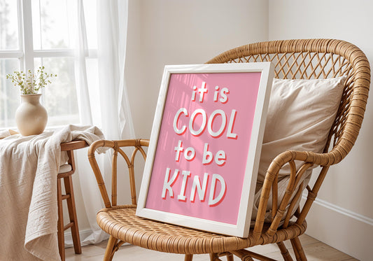 It's Cool To Be Kind Pink Girls Room Print | Pink Art for Toddler Room, Children Affirmation Print,  Girls Bedroom Print, Girly Quotes Pink