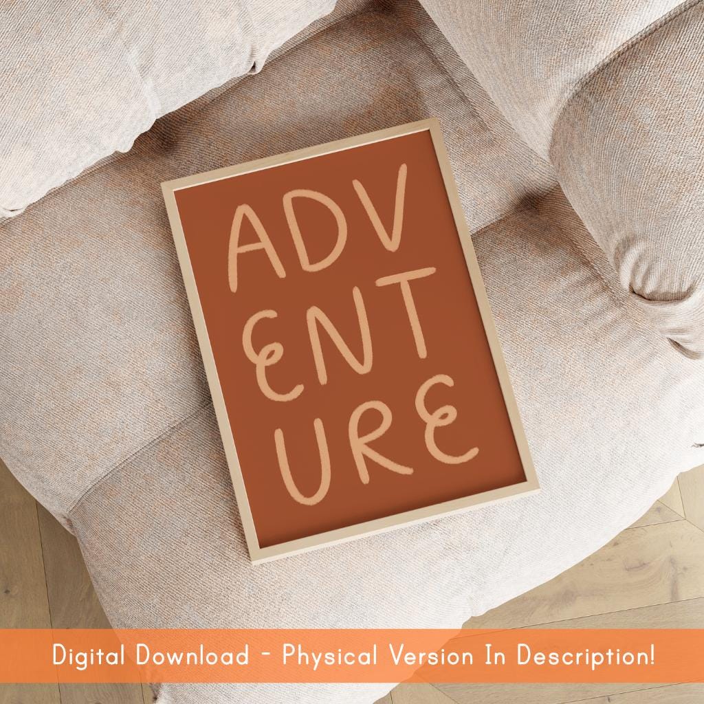 Warm Brown Office Adventure Printable | Adventure Wall Art Print, Typography Printables, Neutral Digital Wall Art, Warm Brown Printables