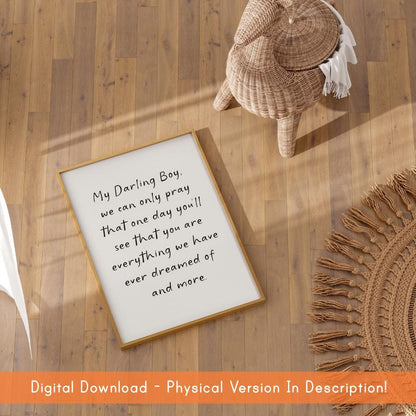 My Darling Boy Nursery Print DIGITAL DOWNLOAD | Boy Mum Wall Art Print, Digital Art Baby Boy Nursery, Digital Quote about Being a Boy Mum