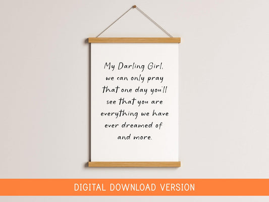 Printable Art For Baby Girls Nursery DIGITAL DOWNLOAD | Darling Girl Printable, Vintage Style Nursery Quote, Digital Art for Baby Girl Room