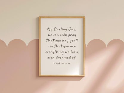 My Darling Girl Nursery Quote Print | Girls Room Wall Art, Baby Girl Nursery Prints, Baby Shower Gift for Girl, Vintage Nursery Girl Prints