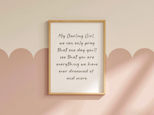 My Darling Girl Nursery Quote Print | Girls Room Wall Art, Baby Girl Nursery Prints, Baby Shower Gift for Girl, Vintage Nursery Girl Prints