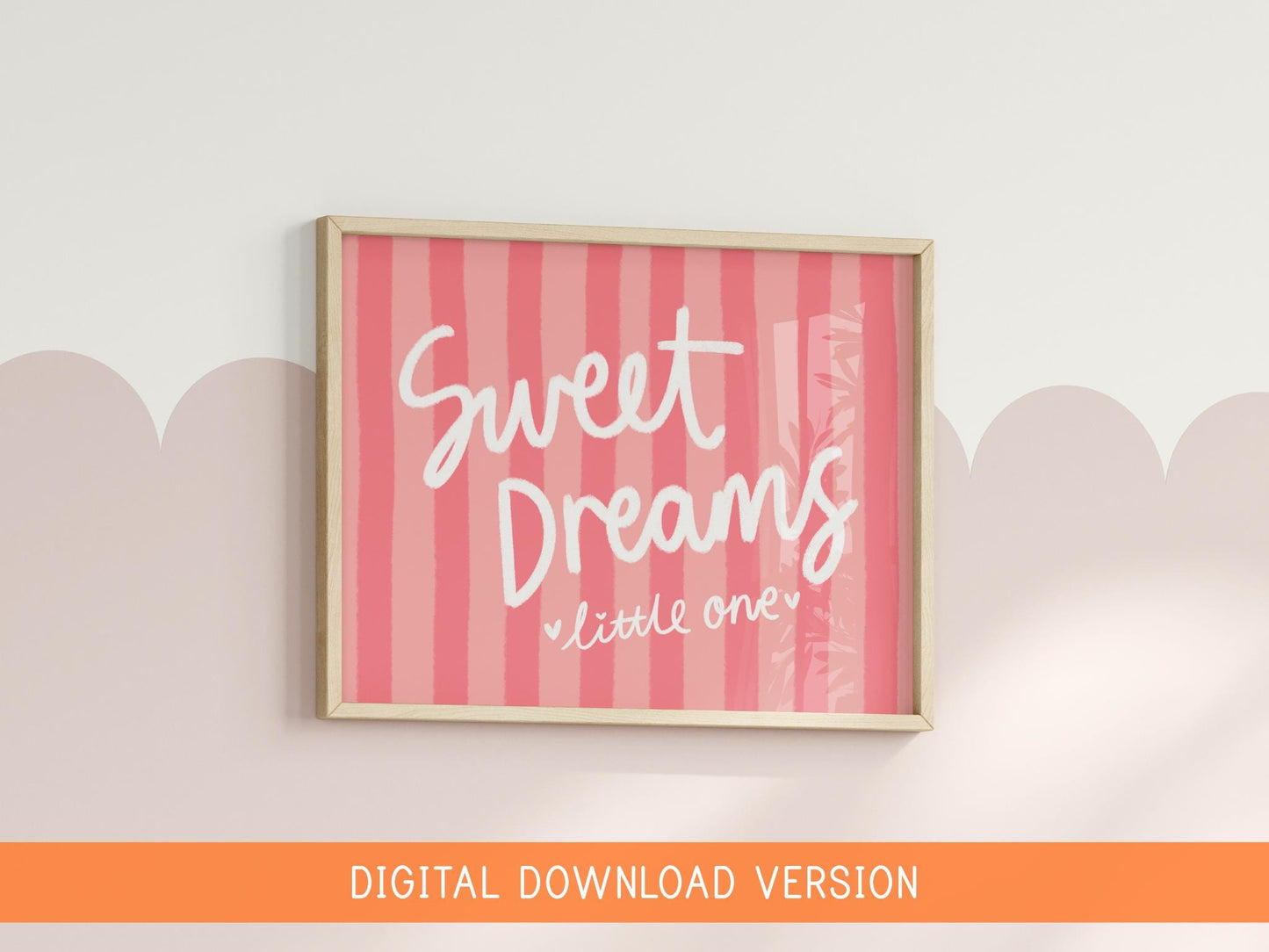 Sweet Dreams Little One Printable DIGITAL DOWNLOAD | Pink Striped Nursery Wall Art, Coquette Nursery Art Digital, Baby Girl Nursery Prints