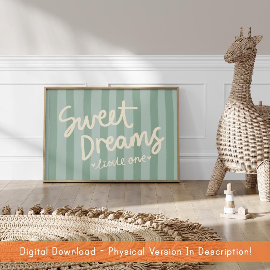 Sweet Dreams Little One Printable DIGITAL DOWNLOAD | Sage Green Vintage Nursery Prints, Sage Nursery Printable Art, Sage Digital Nursery Art