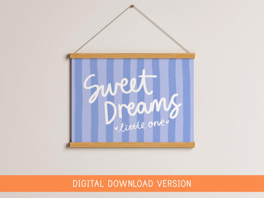 Sweet Dreams Little One Printable DIGITAL DOWNLOAD | Blue Landscape Nursery Print, Baby Boy Nursery Wall Art Print, Sweet Boy Digital Art