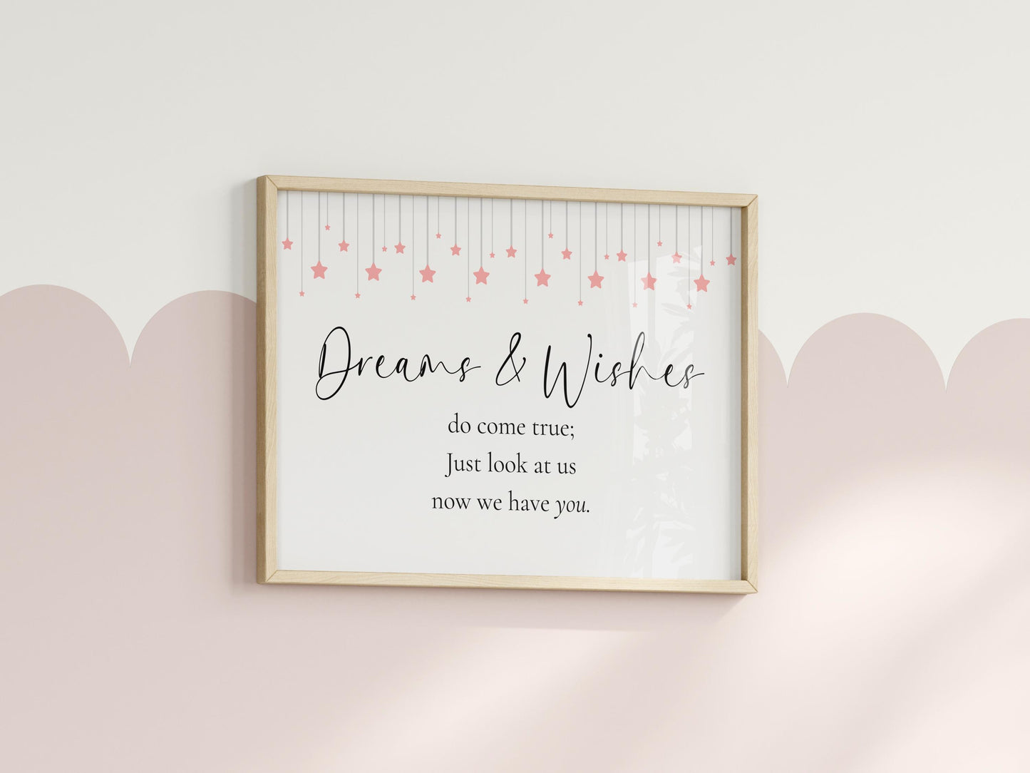 Dreams and Wishes Baby Girl Print | Horizontal Nursery Print, Cute Nursery Prints for Baby Girls Room, Baby Girl Wall Art, Nursery Quotes