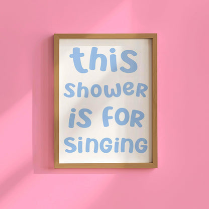 Blue Shower Karaoke Print | Cute Blue Bathroom Print, Trendy Blue Shower Room Art, Trending Bathroom Prints, Shower Singing Wall Art Prints