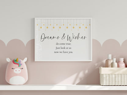 Dreams and Wishes Nursery Print | A3 A4 A5 Nursery Wall Art, Starry Nursery Prints, Cute Baby Prints, Wishes Come True Large Nursery Prints