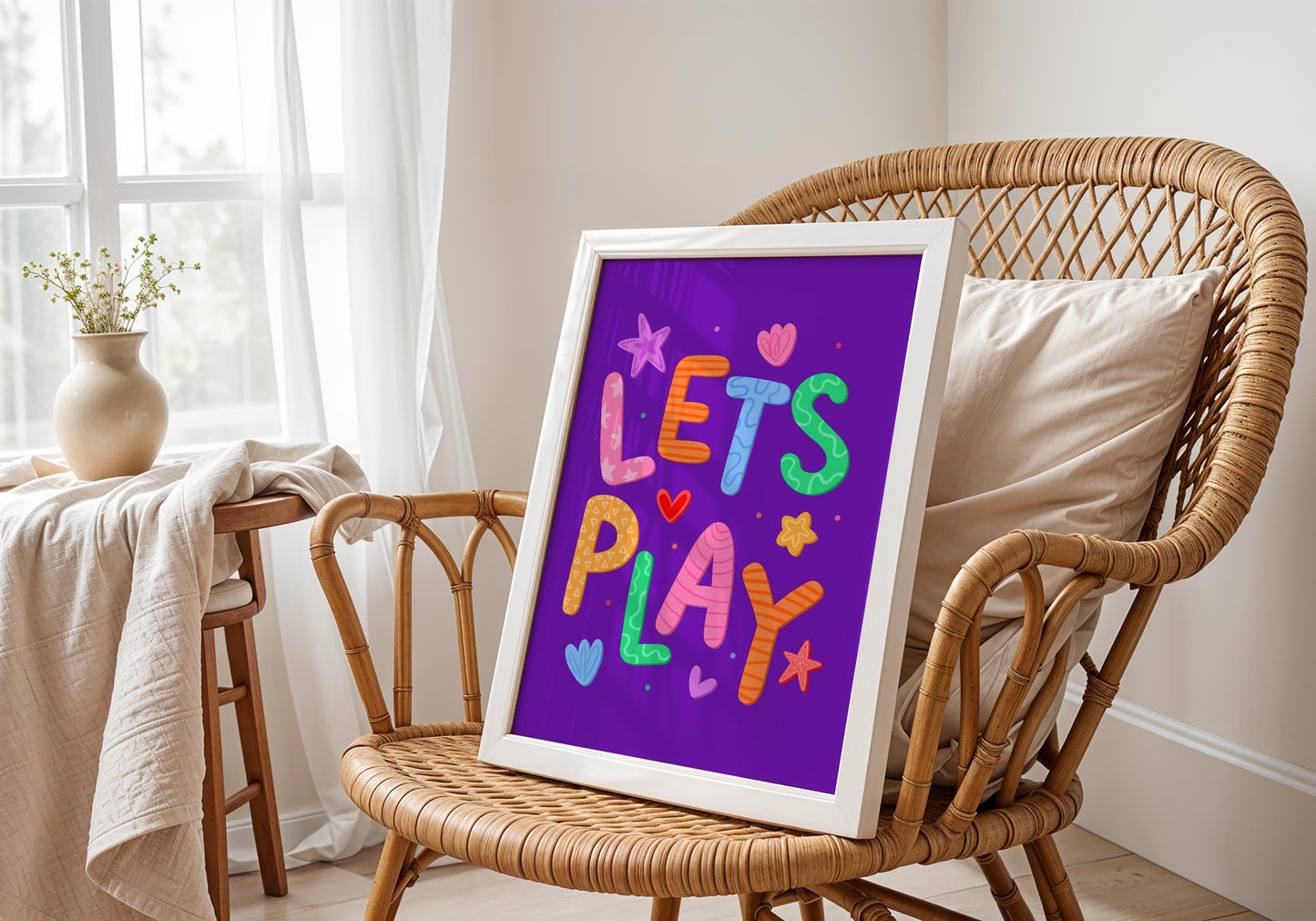 Lets Play Colourful Playroom Art | Whimsical Nursery Print, Fun Playroom Quotes, Play All Day Nursery Print, Playful Playroom Quote Print