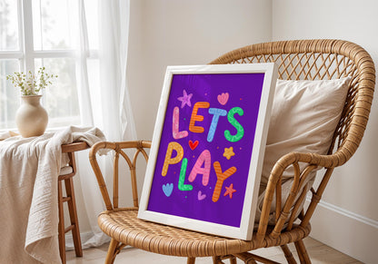 Lets Play Colourful Playroom Art | Whimsical Nursery Print, Fun Playroom Quotes, Play All Day Nursery Print, Playful Playroom Quote Print