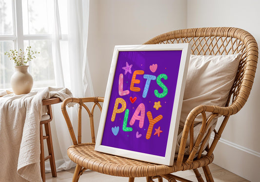Lets Play Colourful Playroom Art | Whimsical Nursery Print, Fun Playroom Quotes, Play All Day Nursery Print, Playful Playroom Quote Print