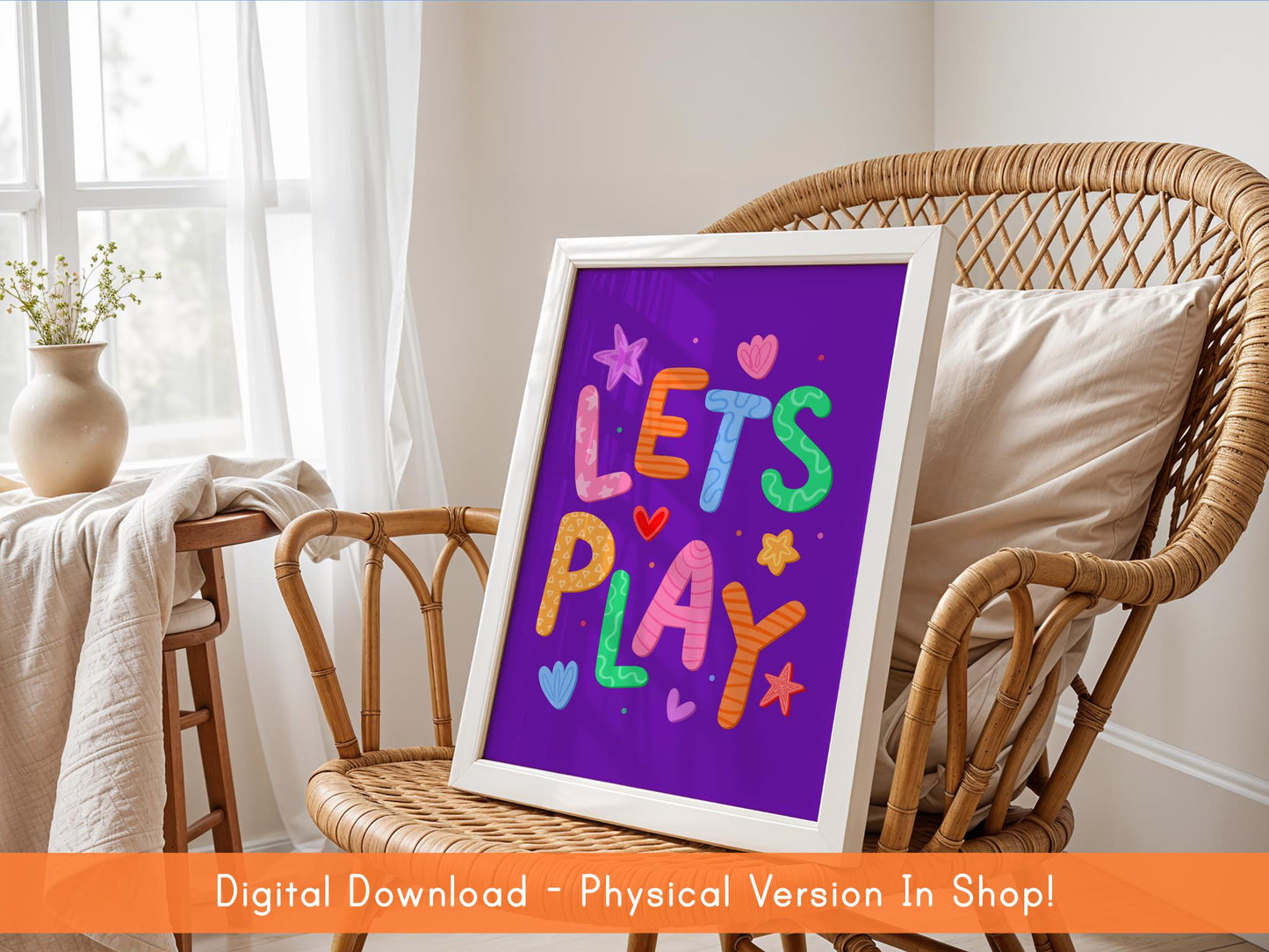 Let's Play Colourful Playroom Printable Decor | Printable Nursery Wall Art, Digital Print for Playroom, Digital Playful Childrens Quote Art