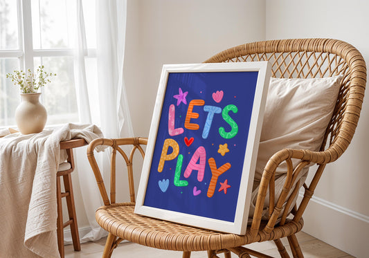 Lets Play Colourful Playroom Art | Blue Playroom Prints, Fun Playroom Wall Art, for Playroom, Little Ones Bedroom Print, Playroom Decor