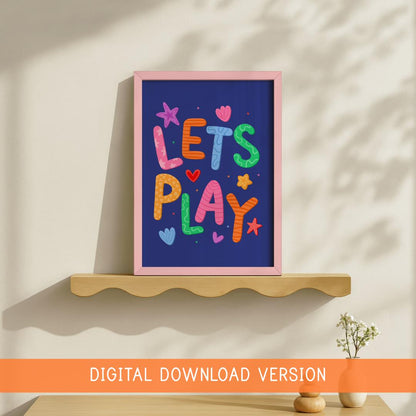 Let's Play Colourful Playroom Printable Decor | Fun Playroom Printables, Play All Day Digital Print, Digital Boys Bedroom Playroom Wall Art