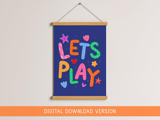 Let's Play Colourful Playroom Printable Decor | Fun Playroom Printables, Play All Day Digital Print, Digital Boys Bedroom Playroom Wall Art