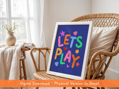 Let's Play Colourful Playroom Printable Decor | Fun Playroom Printables, Play All Day Digital Print, Digital Boys Bedroom Playroom Wall Art