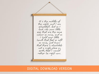 Nighttime Feed Poem DIGITAL DOWNLOAD | Printable Nursery Quotes, Printable Wall Art For Nursery, Motherhood Poem, Fatherhood Poem printable