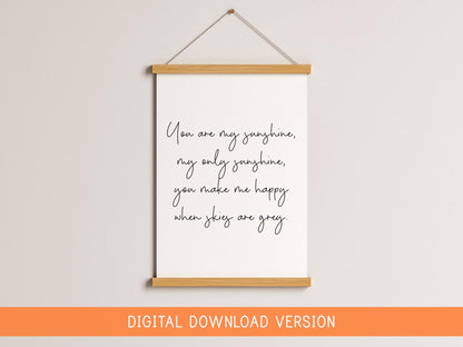 You Are My Sunshine Lyric Nursery Print DIGITAL DOWNLOAD | Digital Nursery Lyric Print, Printable You Are My Sunshine Nursery Art Digital
