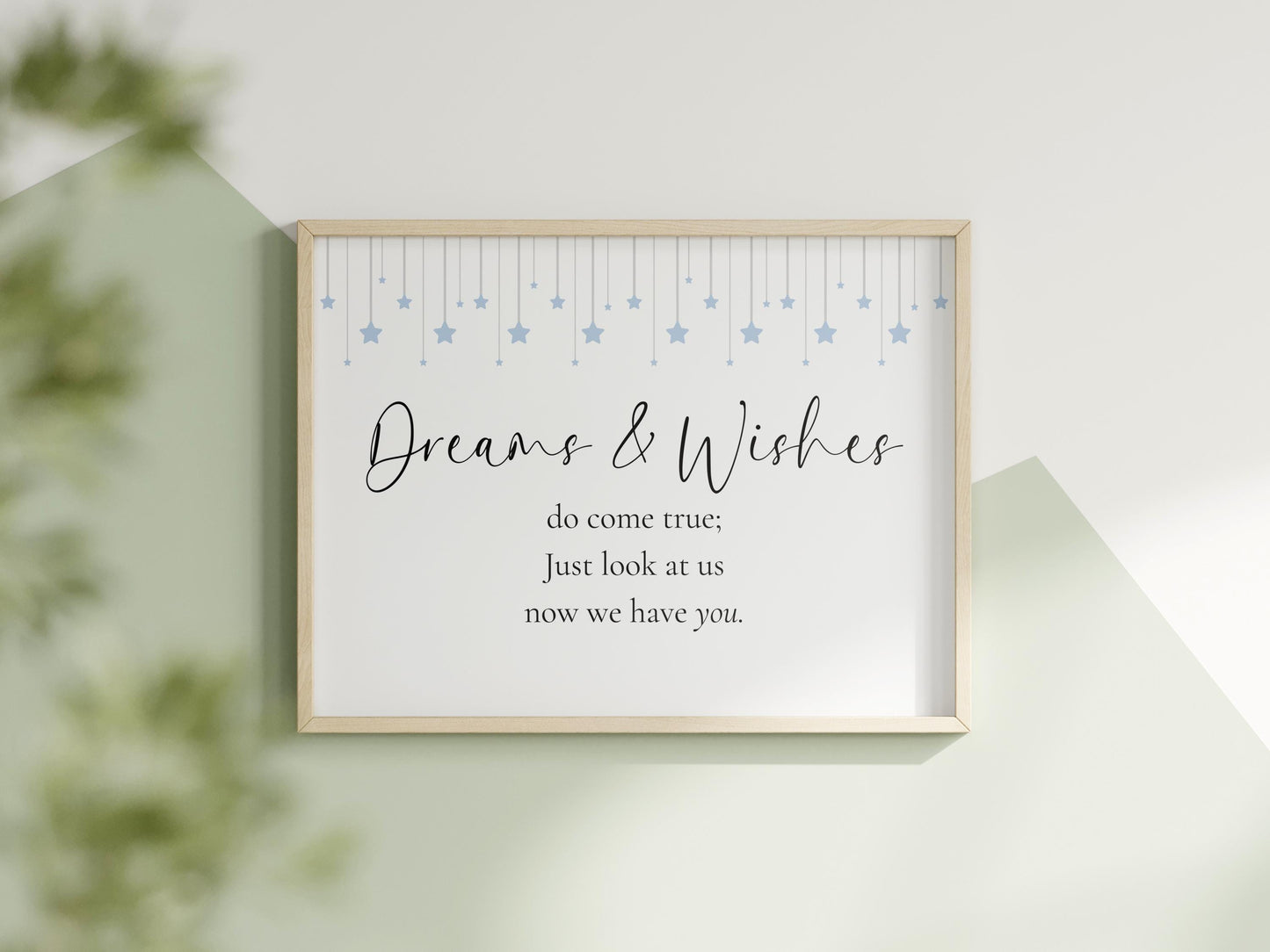 Dreams and Wishes Blue Baby Nursery Print | Horizontal Nursery Prints, Baby Boy Prints, Sweet Dreams Baby Boy Art, Blue Nursery Art Print