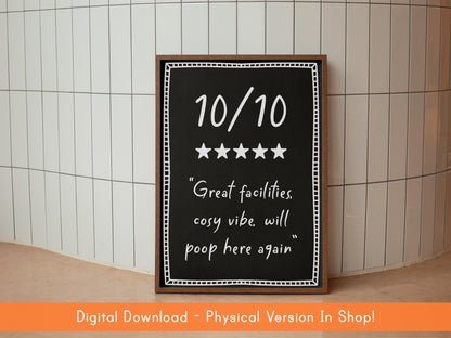 10/10 Toilet Review Funny Printable DIGITAL DOWNLOAD | Printable Downstairs Loo Sign, Cheeky Bathroom Printable, Funny Toilet Digital Sign