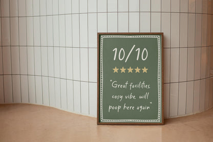 Funny Green Toilet Print '10/10 Would Poop Here Again' | Green Bathroom Print, Funny Bathroom Print, Toilet Quote, Downstairs Toilet Print