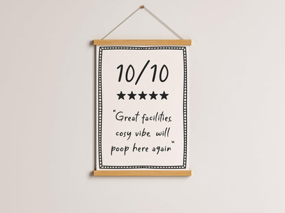 10 out of 10 toilet funny review print | Bathroom Wall Art, Funny Toilet poster, Home decor, typography poster, Black White Bathroom sign