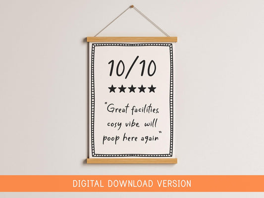 10/10 Toilet Review Funny Printable DIGITAL DOWNLOAD | Printable Toilet Sign, Funny Toilet Wall Art, Print At Home Bathroom Art, Loo Review