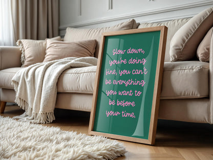 Slow Down Retro Pink and Green Print | A3 A4 A5 Retro Office Prints, Dopamine Print, Motivational Print Retro, Girly Colorful Office Print