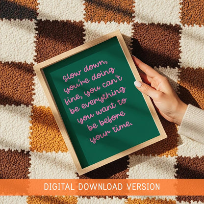 Slow Down Preppy Retro Print DIGITAL DOWNLOAD | Girly Retro Print, Green and Pink Digital Art, Bedroom Print, Colourful Office Digital Art