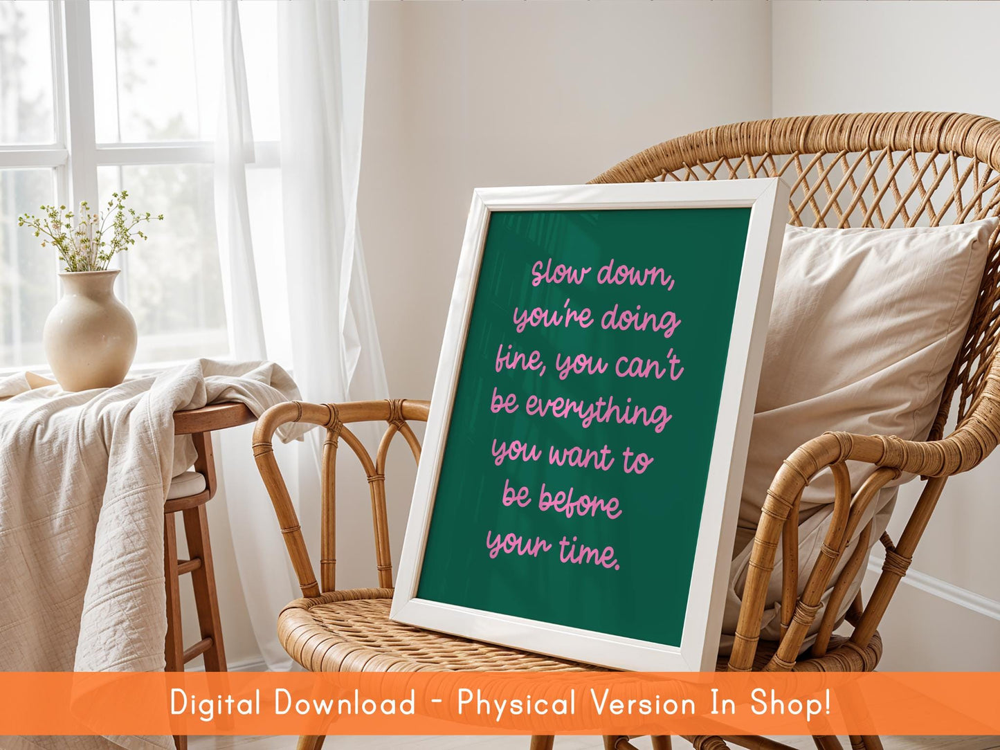 Slow Down Preppy Retro Print DIGITAL DOWNLOAD | Girly Retro Print, Green and Pink Digital Art, Bedroom Print, Colourful Office Digital Art