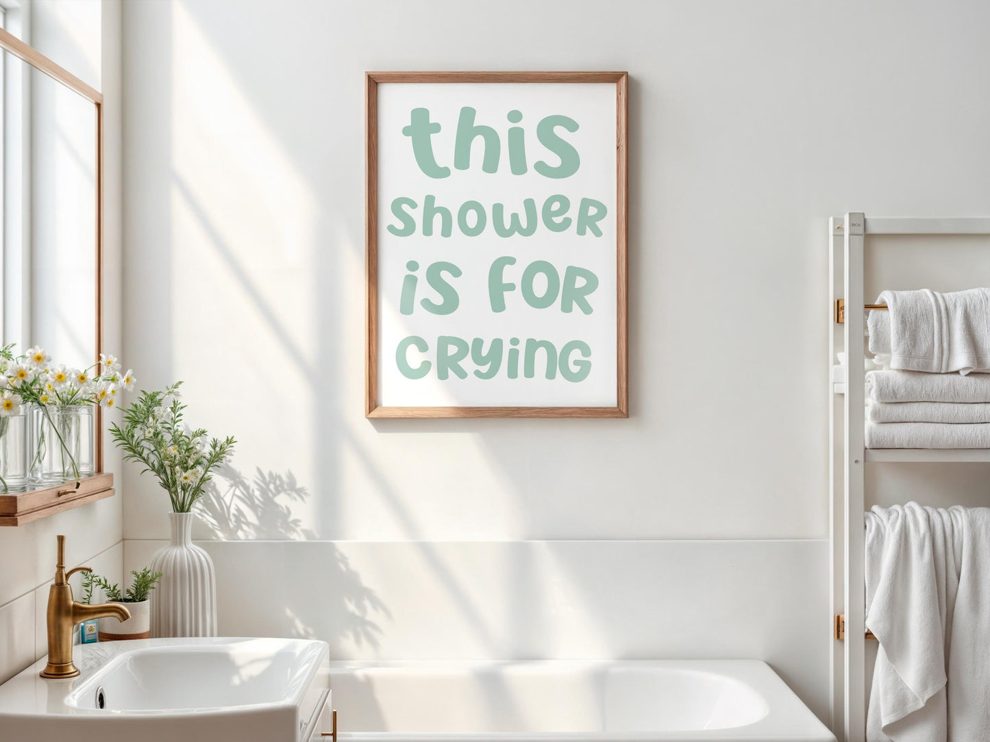 This Shower Is For Crying Print | Green Bathroom Print, Funny Bathroom Sign, Mint Green Wall Art, Girly Bathroom Sign, Joke Bathroom Sign