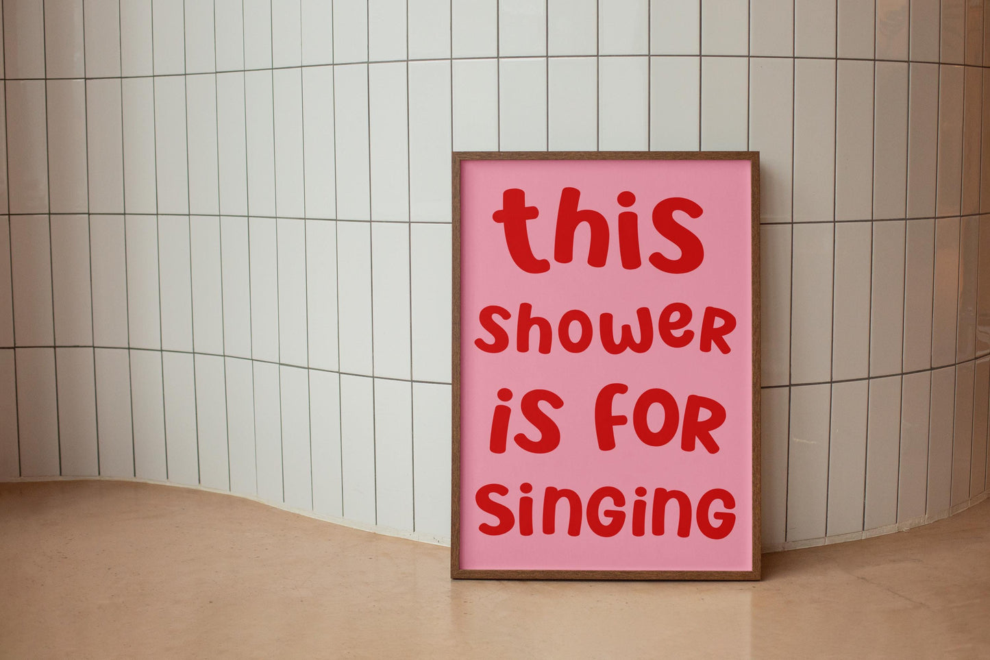 Pink and Red Shower Karaoke Print | Preppy Bathroom Prints, Girly Bathroom Aesthetic, Trendy Restroom Print, Bright Colourful Bathroom Art