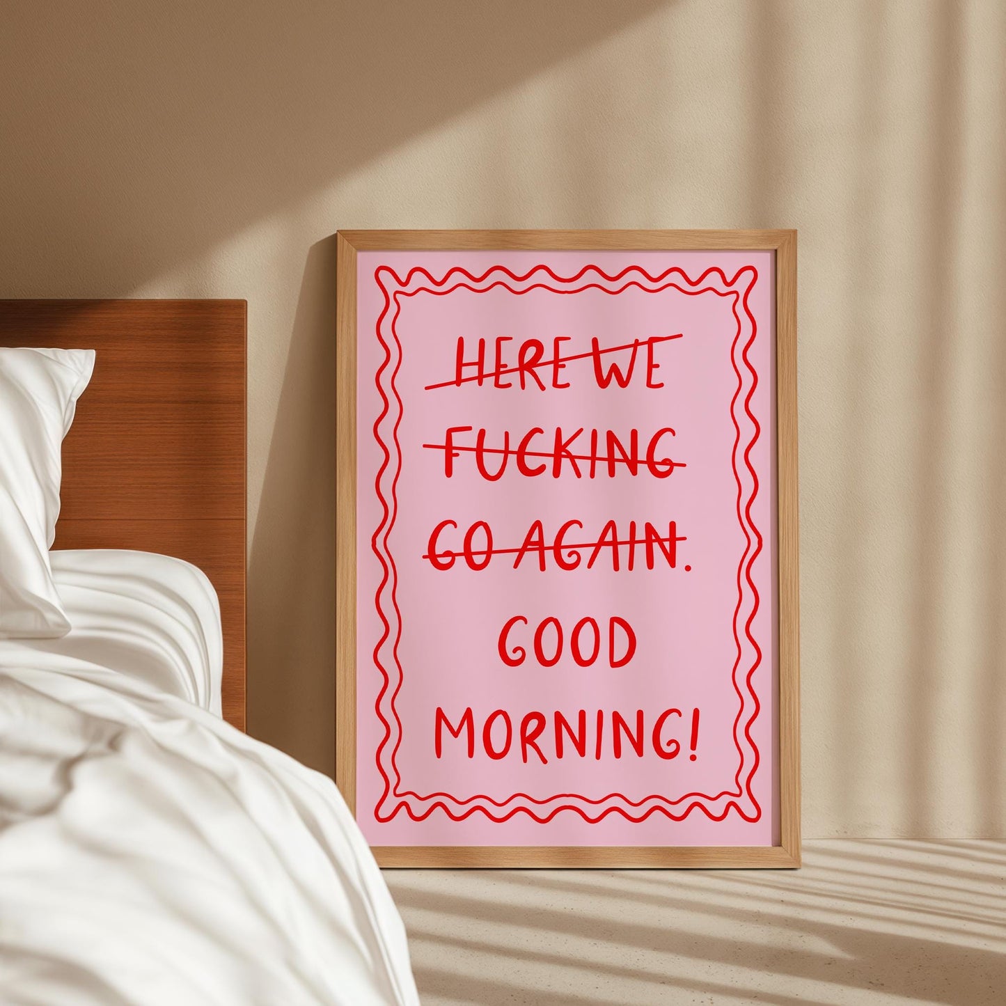 Here We F*cking Go Again Print | Pink and Red Office Print, Girly Bedroom Poster, Colourful Dopamine Decor, Funny Dopamine Poster Pink Red