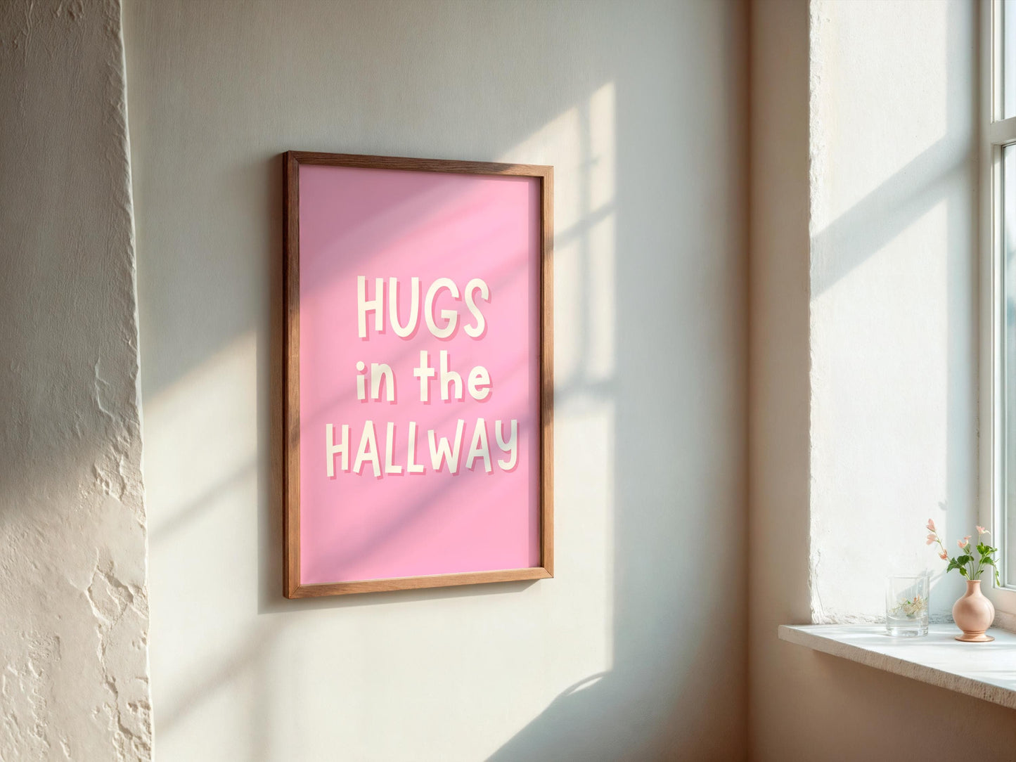 Hugs In The Hallway Pink Welcome Print A3 A4 A5 | Girly Welcome Sign, Preppy Hallway Print, Welcome Sign for Girly Apartment, Girly Prints