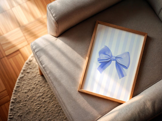 Thick Blue Bow Print | Coquette Ballet Cottage Core Style Wall Art Print, Blue Bow Print, Bow Print for Girls Bedroom, Blue Girly Posters
