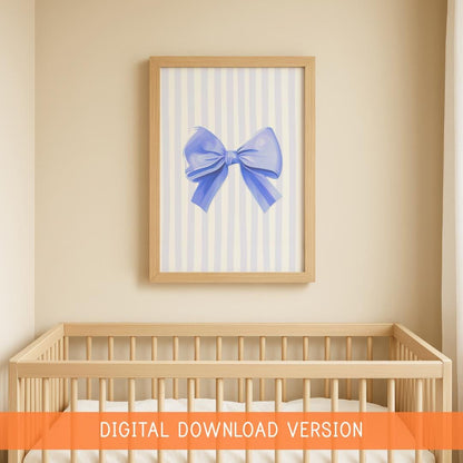 Trendy Blue Bow Poster DIGITAL DOWNLOAD | Blue Bow Download Art, Blue Coquette Wall Art Printable, Bow Art Print Blue, Light Blue Girly Art