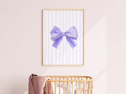 Lilac Preppy Bow Art, Coquette Aesthetic Print, Purple Nursery Girly Wall Art, French Pastel Bow Poster, Preppy Lilac Print, Coquette Art