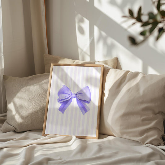 Lilac Preppy Bow Art, Coquette Aesthetic Print, Purple Nursery Girly Wall Art, French Pastel Bow Poster, Preppy Lilac Print, Coquette Art