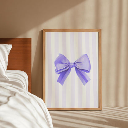 Thick Striped Lilac Bow Poster | A3 A4 A5 Lilac Bow Print, Trendy Bow Print, Purple Bedroom Decor, Girly Bedroom Wall Art, Girly Bow Prints