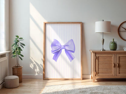 Pinstriped Lilac Bow Print | Stripey Lilac Print, Purple Girly Wall Art, Girly Decor, Lilac Bow Poster, Lilac Balletcore Print For Girl Room