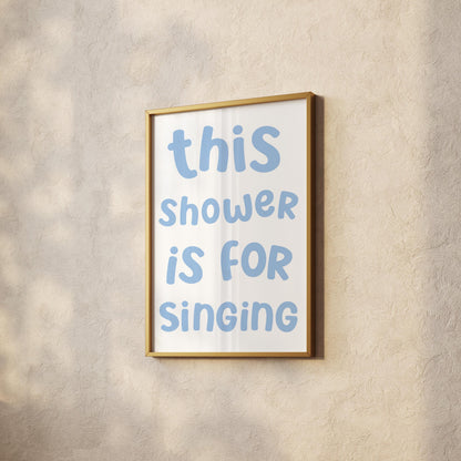 Blue Shower Karaoke Print | Cute Blue Bathroom Print, Trendy Blue Shower Room Art, Trending Bathroom Prints, Shower Singing Wall Art Prints