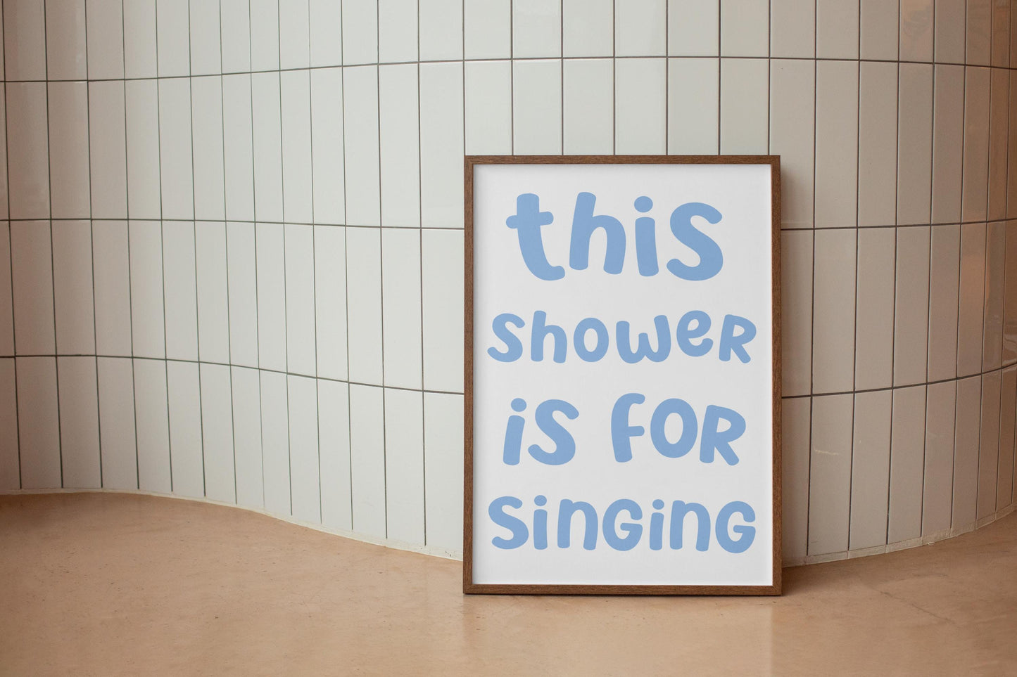 Blue Shower Karaoke Print | Cute Blue Bathroom Print, Trendy Blue Shower Room Art, Trending Bathroom Prints, Shower Singing Wall Art Prints
